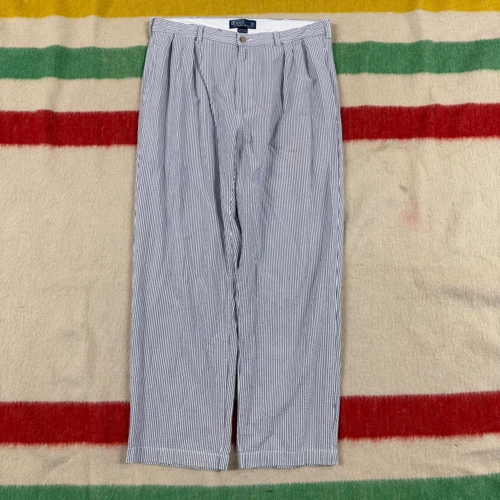 Polo Ralph Lauren Andrew Pant Striped Seersucker Blue White Mens 36x30